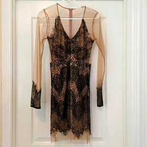 Nude and Black Lace Cocktail Dress